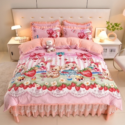 91家纺网 家纺一手货源 找家纺 （总）三友家纺 宝宝绒牛奶绒5D数码印花床盖四件套