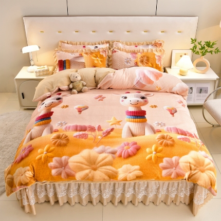 91家纺网 家纺一手货源 找家纺 （总）三友家纺 宝宝绒牛奶绒5D数码印花床盖四件套