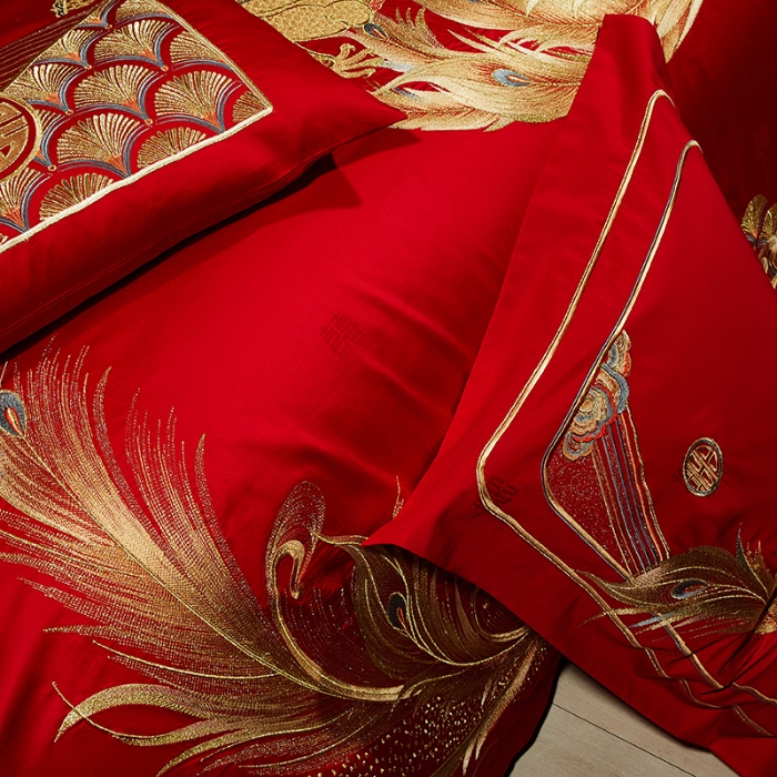 91家纺网 家纺一手货源 找家纺 100支100S婚庆四件套长绒棉全棉刺绣可选六件套结婚喜庆