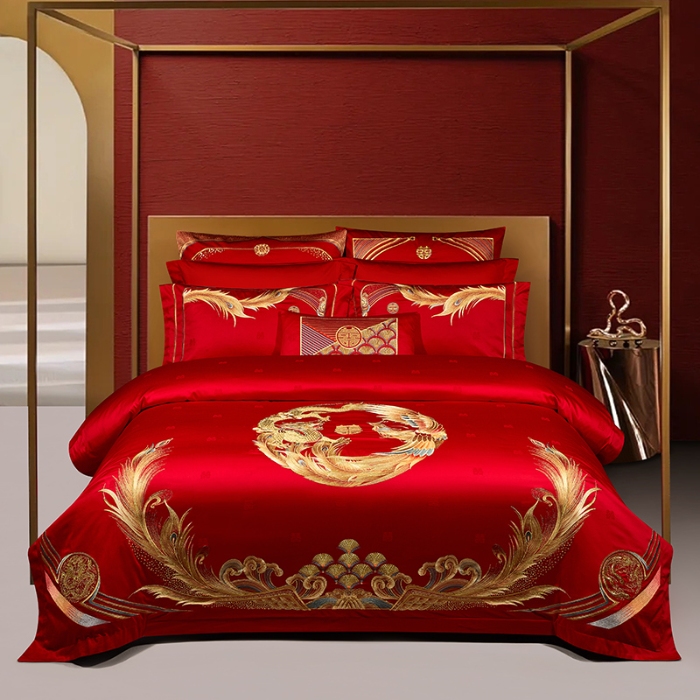 91家纺网 家纺一手货源 找家纺 100支100S婚庆四件套长绒棉全棉刺绣可选六件套结婚喜庆