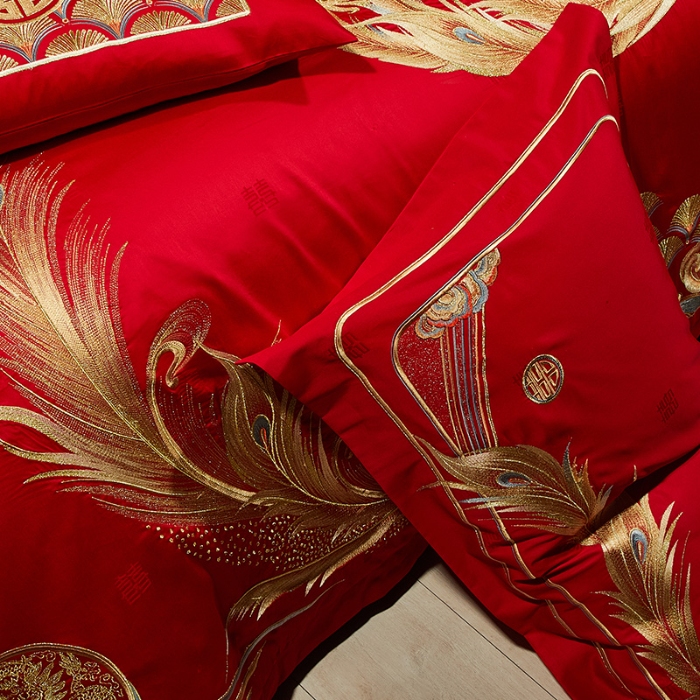 91家纺网 家纺一手货源 找家纺 100支100S婚庆四件套长绒棉全棉刺绣可选六件套结婚喜庆