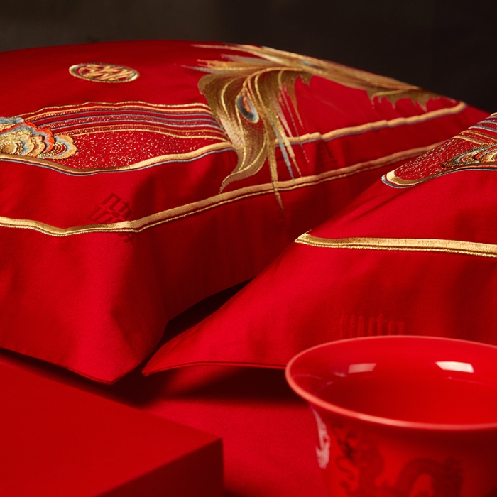 91家纺网 家纺一手货源 找家纺 100支100S婚庆四件套长绒棉全棉刺绣可选六件套结婚喜庆