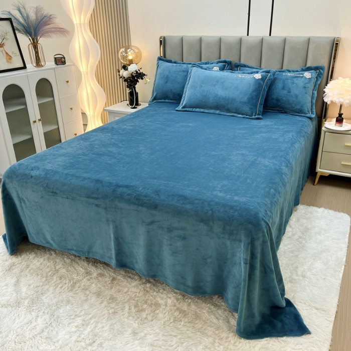 91家纺网 家纺一手货源 找家纺 鑫利来家纺 2025新款牛奶绒四件套绣花加厚牛奶绒保暖四件套 可可-宾利兰