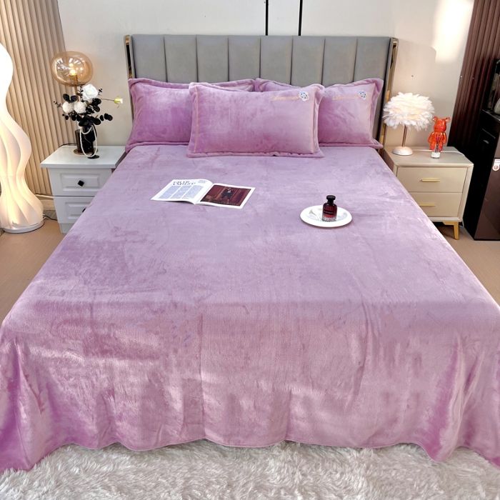 91家纺网 家纺一手货源 找家纺 鑫利来家纺 2025新款牛奶绒四件套绣花加厚牛奶绒保暖四件套 可可-香芋紫