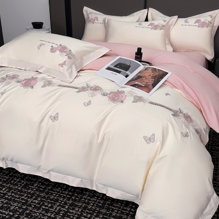 （总）2025新款刺绣亲肤棉简约高端四件套 玫瑰之恋
