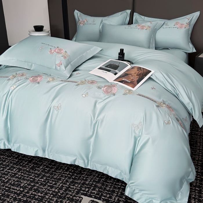 91家纺网 家纺一手货源 找家纺 （总）2025新款刺绣亲肤棉简约高端四件套 玫瑰之恋