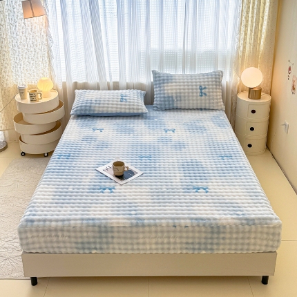 91家纺网 家纺一手货源 找家纺 （总）2025新款兔兔绒牛奶绒印花单床笠 床笠三件套 单枕套