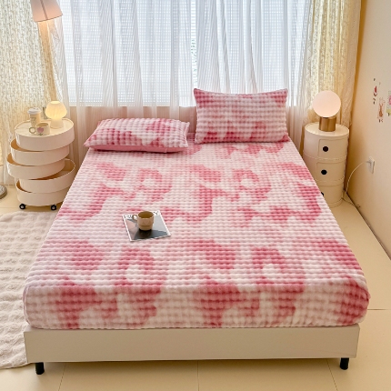 91家纺网 家纺一手货源 找家纺 （总）2025新款兔兔绒牛奶绒印花单床笠 床笠三件套 单枕套