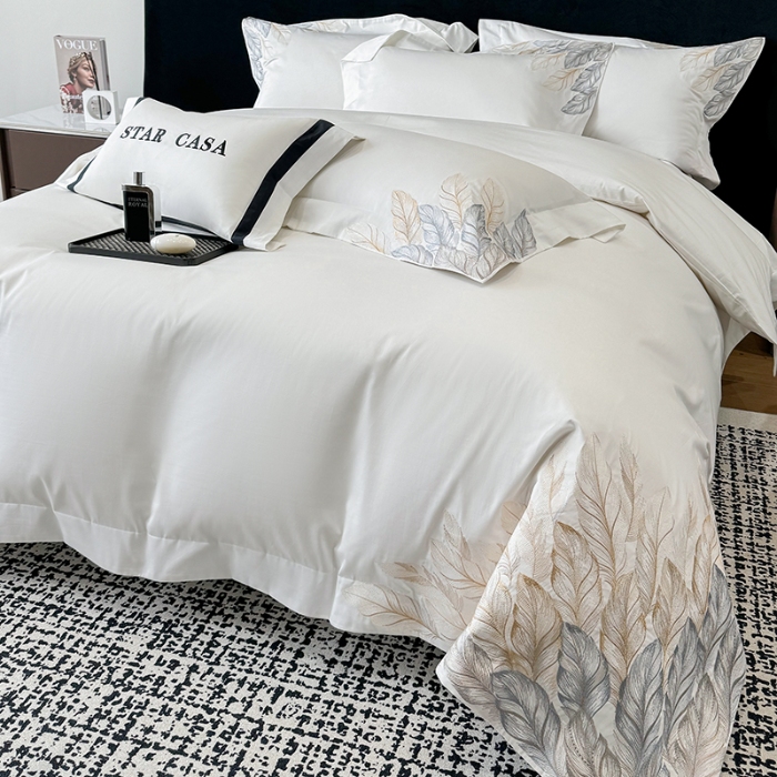 91家纺网 家纺一手货源 找家纺 （总）（总）2025新款A类长绒棉贡缎全棉纯棉刺绣四件套 栖悦