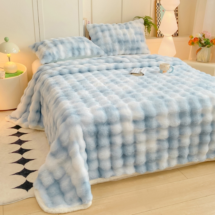 91家纺网 家纺一手货源 找家纺 （总）品乐家纺 2025新款秋冬A类高克重300g泡泡兔绒保暖床单牛奶绒