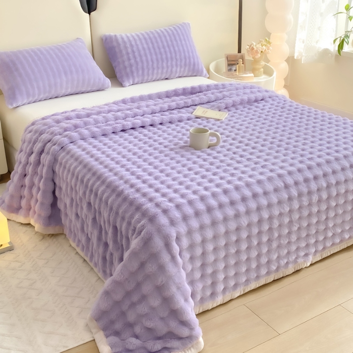 91家纺网 家纺一手货源 找家纺 （总）品乐家纺 2025新款秋冬A类高克重300g泡泡兔绒保暖床单牛奶绒