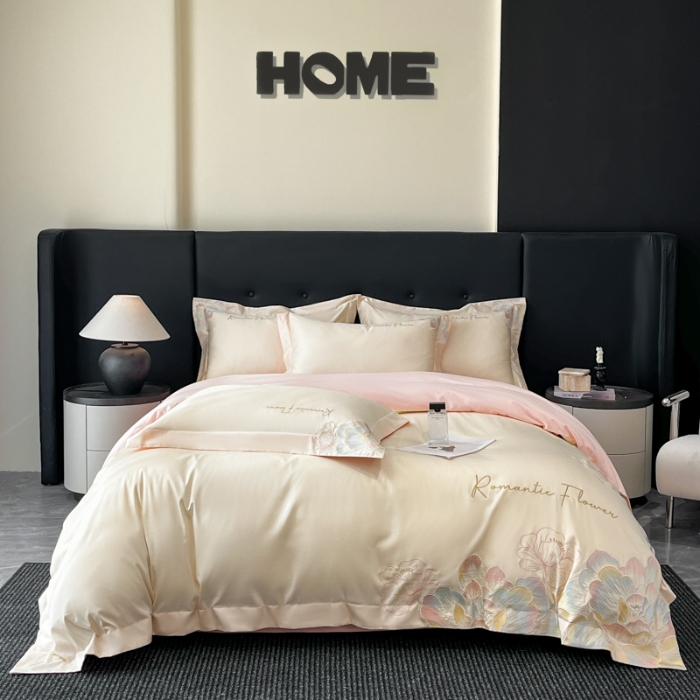 91家纺网 家纺一手货源 找家纺 （总）2025新款亲肤棉刺绣四件套-华尔兹系列