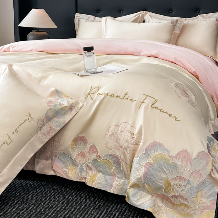 91家纺网 家纺一手货源 找家纺 （总）2025新款亲肤棉刺绣四件套-华尔兹系列