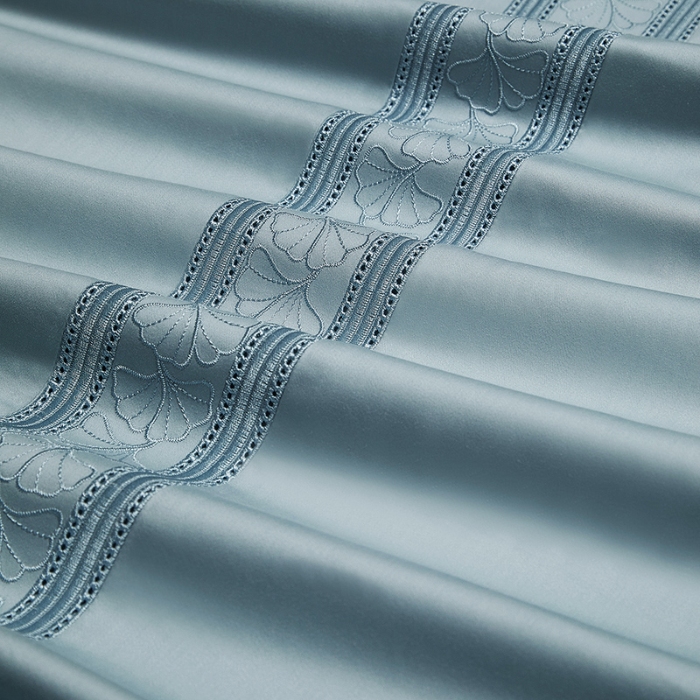 91家纺网 家纺一手货源 找家纺 100支100S全棉皇妃缎四件套可配七件套可定制长绒棉直播爆款 一叶菩提蓝