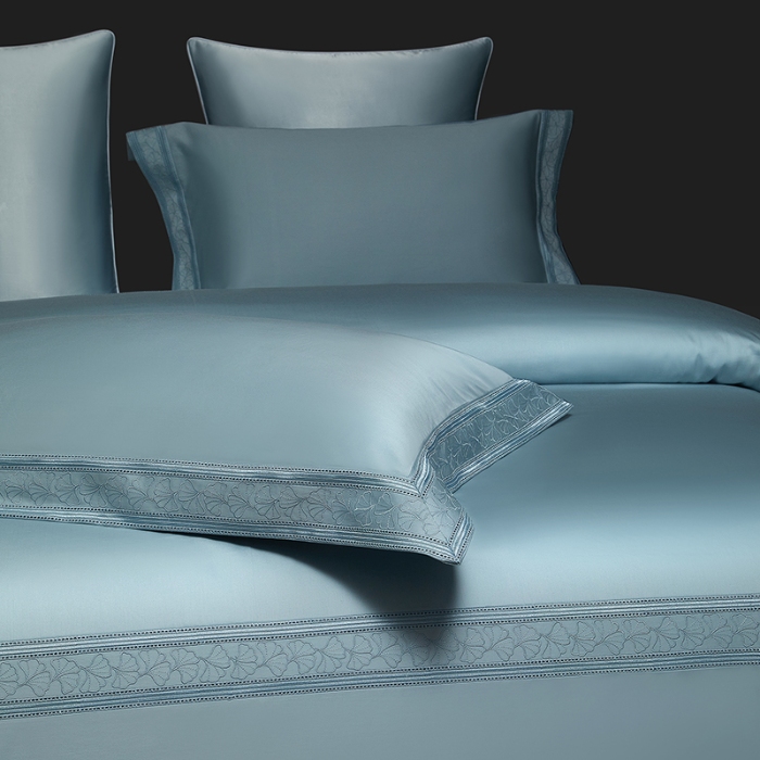 91家纺网 家纺一手货源 找家纺 100支100S全棉皇妃缎四件套可配七件套可定制长绒棉直播爆款 一叶菩提蓝