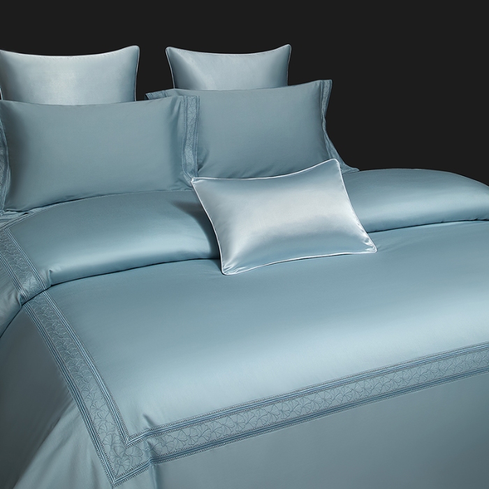 91家纺网 家纺一手货源 找家纺 100支100S全棉皇妃缎四件套可配七件套可定制长绒棉直播爆款 一叶菩提蓝