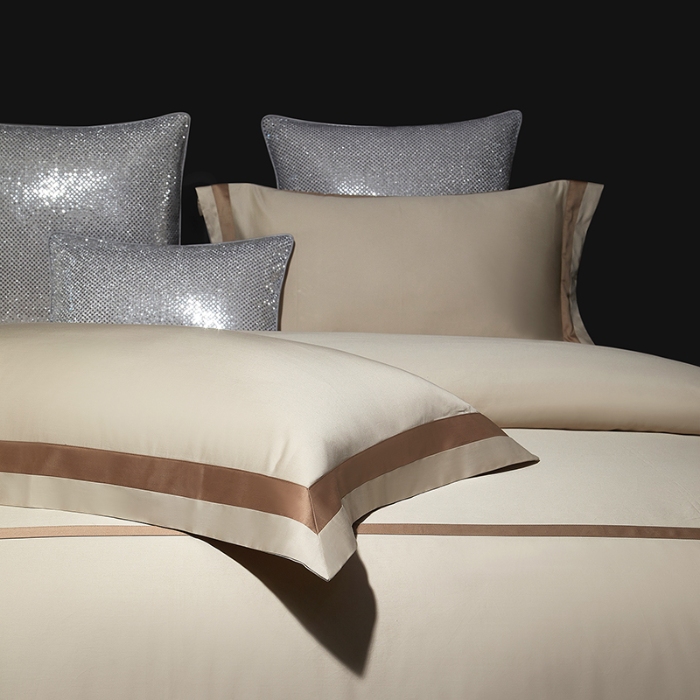 91家纺网 家纺一手货源 找家纺 100支100S全棉太妃缎纯色拼色四件套可选多件套可定制长绒棉直播爆款 木语经纬香槟