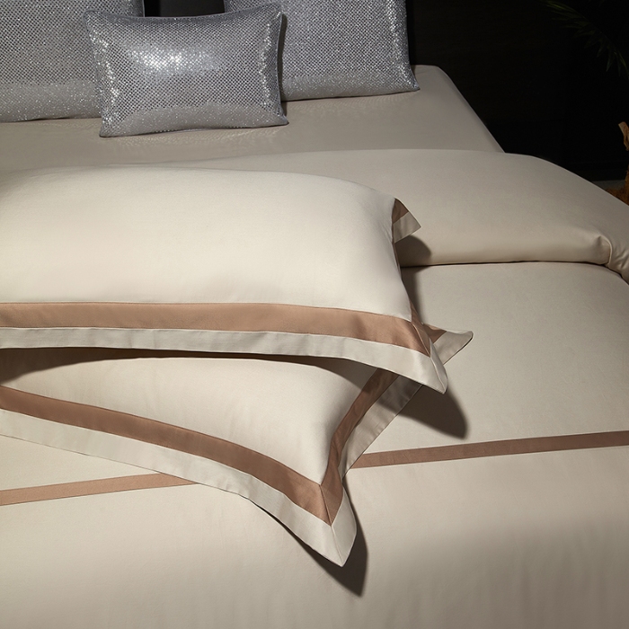 91家纺网 家纺一手货源 找家纺 100支100S全棉太妃缎纯色拼色四件套可选多件套可定制长绒棉直播爆款 木语经纬香槟