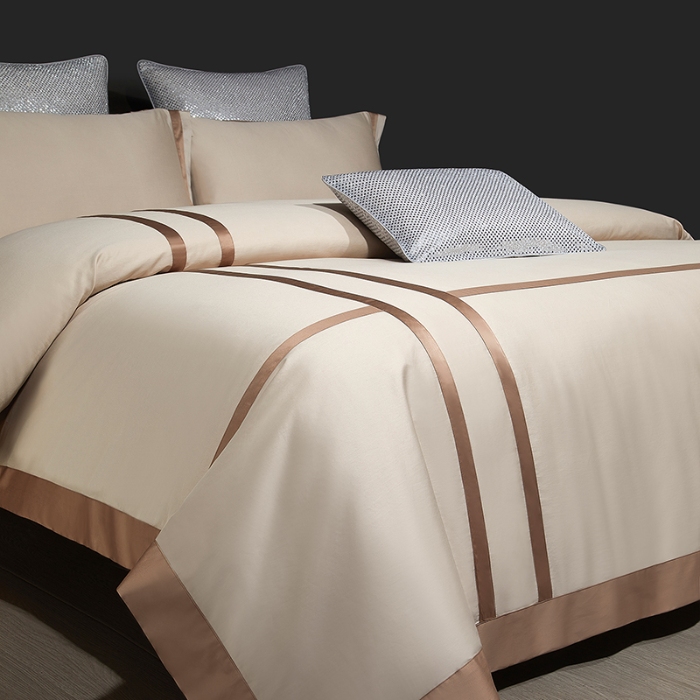 91家纺网 家纺一手货源 找家纺 100支100S全棉太妃缎纯色拼色四件套可选多件套可定制长绒棉直播爆款 木语经纬香槟