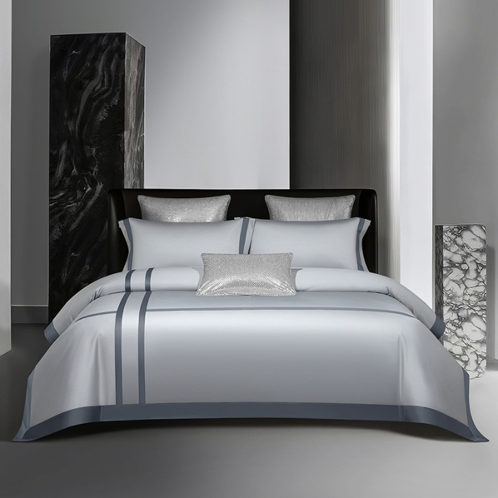 91家纺网 家纺一手货源 找家纺 100支100S全棉太妃缎纯色拼色四件套可选多件套可定制长绒棉直播爆款 木语经纬灰