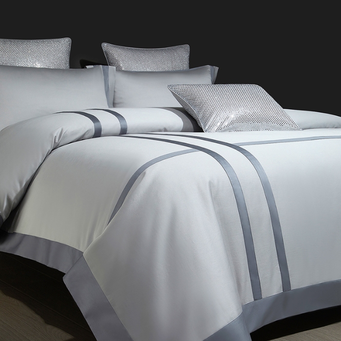 91家纺网 家纺一手货源 找家纺 100支100S全棉太妃缎纯色拼色四件套可选多件套可定制长绒棉直播爆款 木语经纬灰