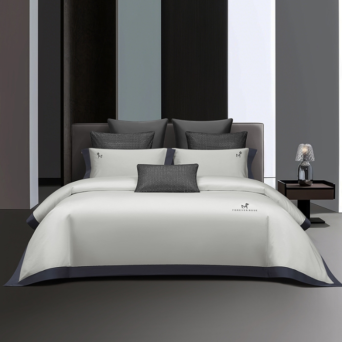 91家纺网 家纺一手货源 找家纺 （总）50S50支长绒棉纯色烫画拼接四件套直播爆款