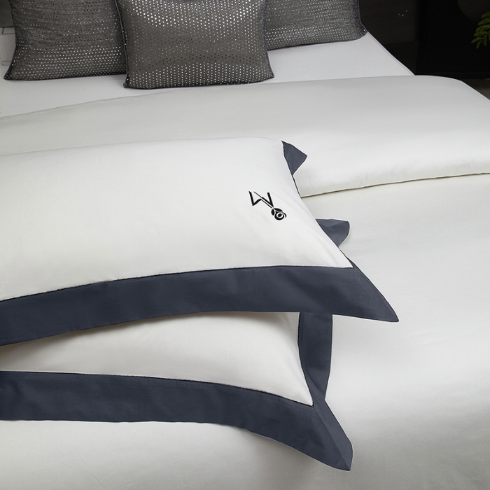 91家纺网 家纺一手货源 找家纺 50S50支长绒棉纯色烫画拼接四件套直播爆款 净界白