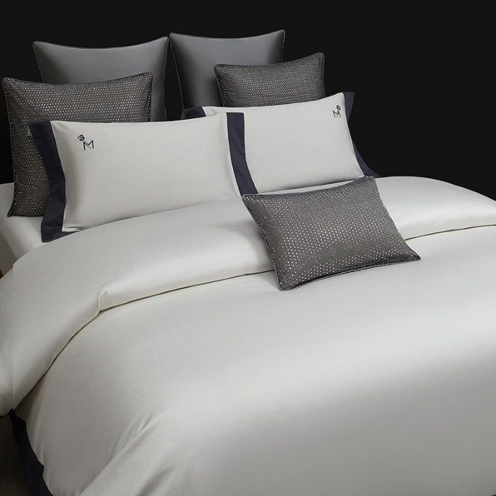 91家纺网 家纺一手货源 找家纺 50S50支长绒棉纯色烫画拼接四件套直播爆款 净界白