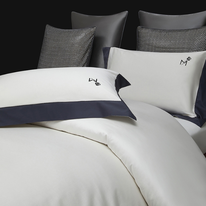 91家纺网 家纺一手货源 找家纺 50S50支长绒棉纯色烫画拼接四件套直播爆款 净界白