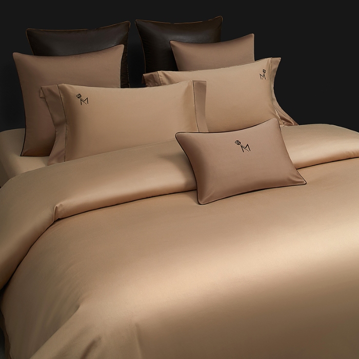 91家纺网 家纺一手货源 找家纺 50S50支长绒棉纯色烫画拼接四件套直播爆款 净界奶咖