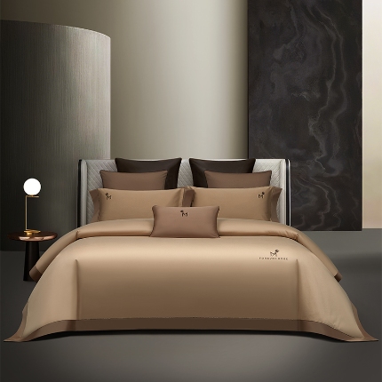 50S50支长绒棉纯色烫画拼接四件套直播爆款 净界奶咖