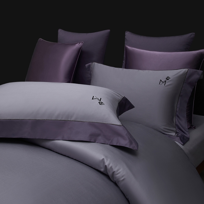 91家纺网 家纺一手货源 找家纺 50S50支长绒棉纯色烫画拼接四件套直播爆款 净界紫