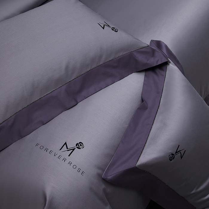 91家纺网 家纺一手货源 找家纺 50S50支长绒棉纯色烫画拼接四件套直播爆款 净界紫