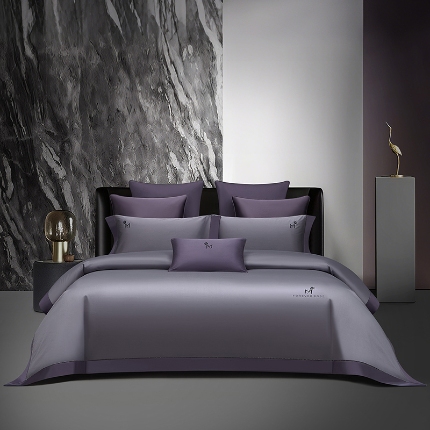 50S50支长绒棉纯色烫画拼接四件套直播爆款 净界紫