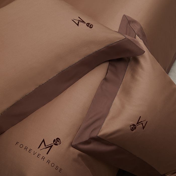 91家纺网 家纺一手货源 找家纺 50S50支长绒棉纯色烫画拼接四件套直播爆款 净界棕