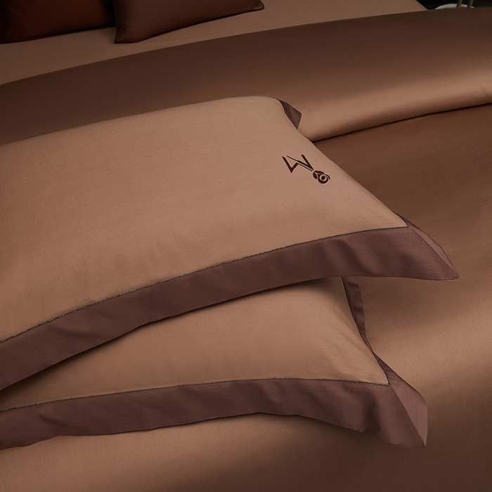 91家纺网 家纺一手货源 找家纺 50S50支长绒棉纯色烫画拼接四件套直播爆款 净界棕