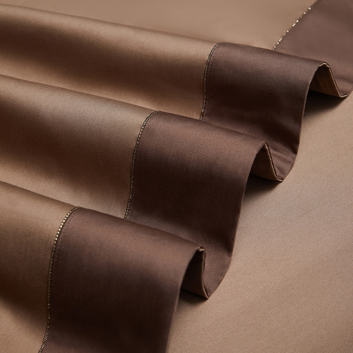 91家纺网 家纺一手货源 找家纺 50S50支长绒棉纯色烫画拼接四件套直播爆款 净界棕