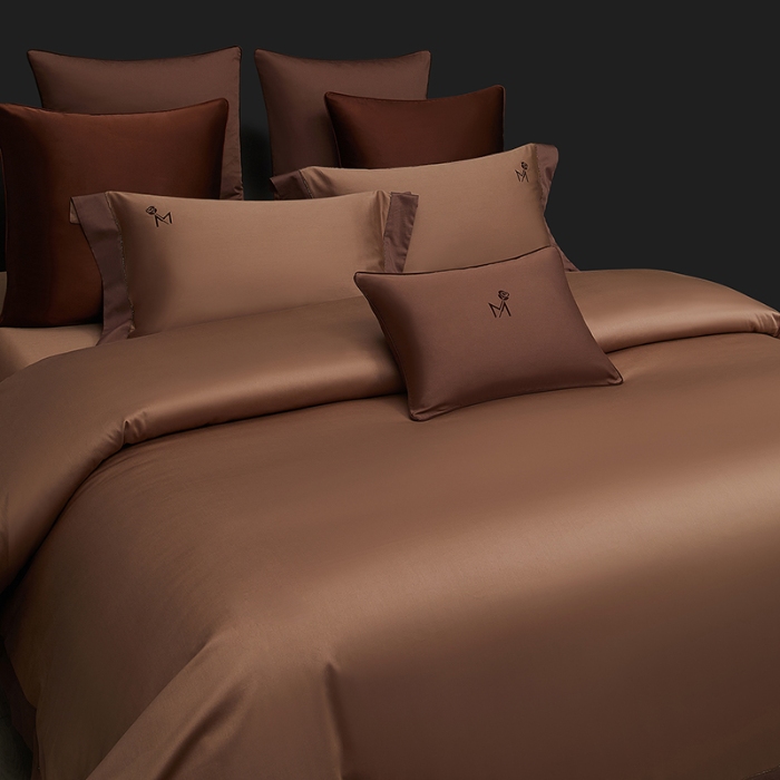 91家纺网 家纺一手货源 找家纺 50S50支长绒棉纯色烫画拼接四件套直播爆款 净界棕