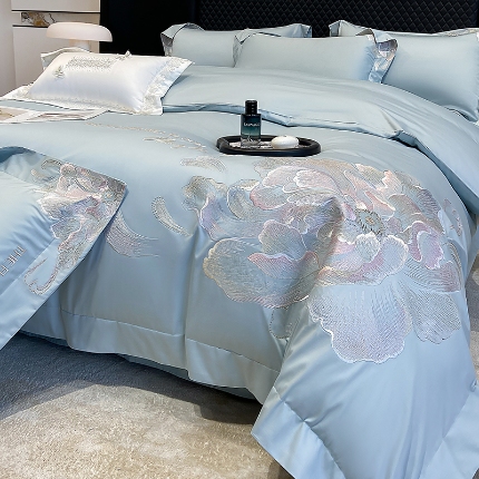 91家纺网 家纺一手货源 找家纺 （总）星蕴家纺 2025新款澳棉纯棉正宗长绒棉刺绣四件套-绽放