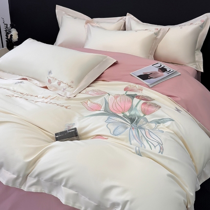 （总）2025新款刺绣亲肤棉简约高端四件套 郁金花束