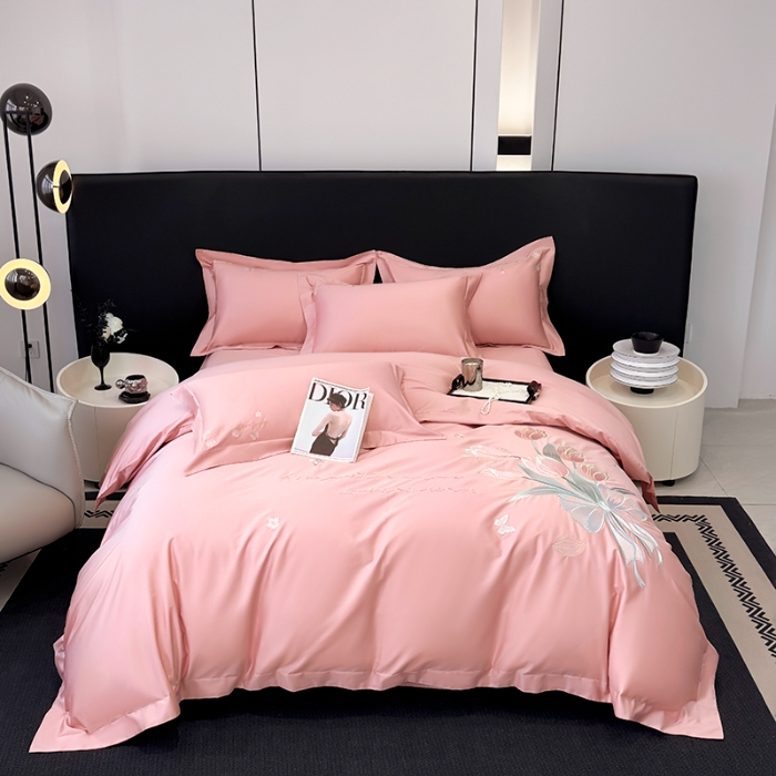 91家纺网 家纺一手货源 找家纺 （总）2025新款刺绣亲肤棉简约高端四件套 郁金花束