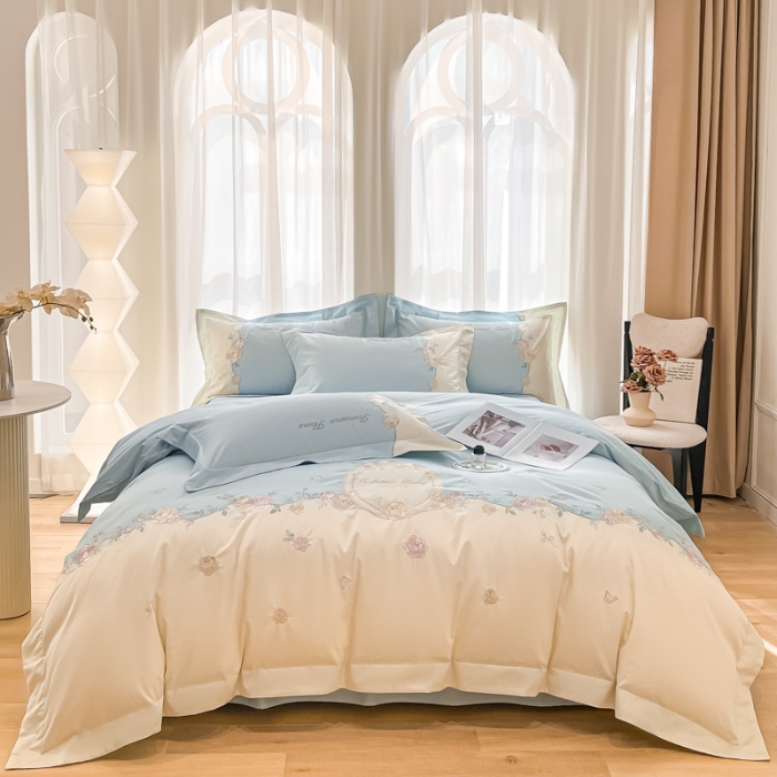 91家纺网 家纺一手货源 找家纺 （总）2025新款刺绣亲肤棉轻奢四件套-遇见