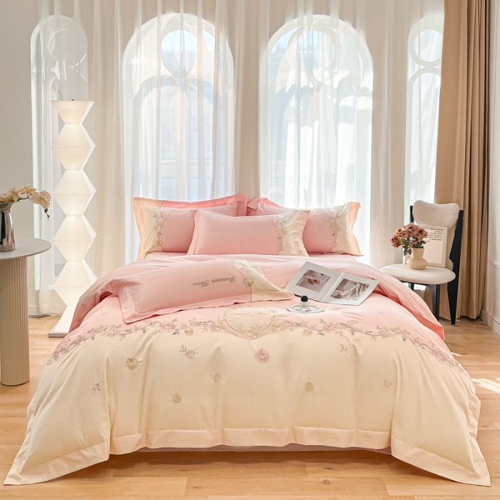 91家纺网 家纺一手货源 找家纺 （总）2025新款刺绣亲肤棉轻奢四件套-遇见