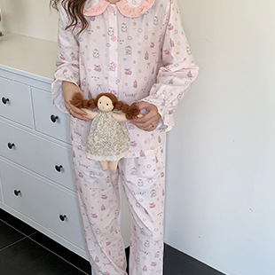 91家纺网 家纺一手货源 找家纺 （总）[91家纺网精选] 有氧纱撞色娃娃领长袖长裤 