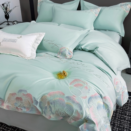 91家纺网 家纺一手货源 找家纺 （总）2025新款刺绣亲肤棉简约四件套- 梦里花开系列