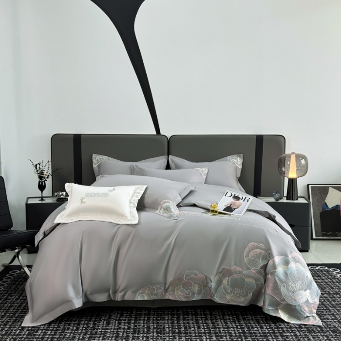 91家纺网 家纺一手货源 找家纺 （总）2025新款刺绣亲肤棉简约四件套- 梦里花开系列