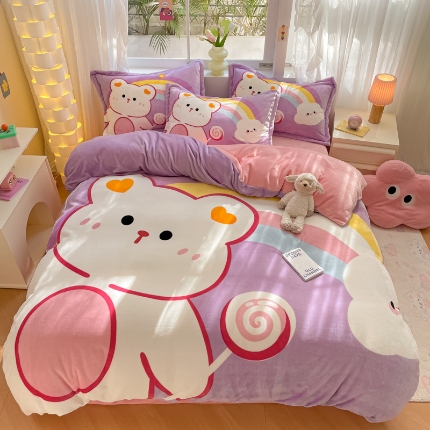 91家纺网 家纺一手货源 找家纺 （总）喜梦缘-2025专版加厚高克重卡通大版 牛奶绒四件套大阪法莱绒现货充足