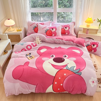 91家纺网 家纺一手货源 找家纺 （总）喜梦缘-2025专版加厚高克重卡通大版 牛奶绒四件套大阪法莱绒现货充足