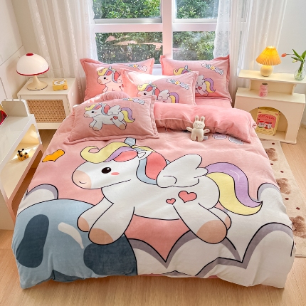 91家纺网 家纺一手货源 找家纺 （总）喜梦缘-2025专版加厚高克重卡通大版 牛奶绒四件套大阪法莱绒现货充足