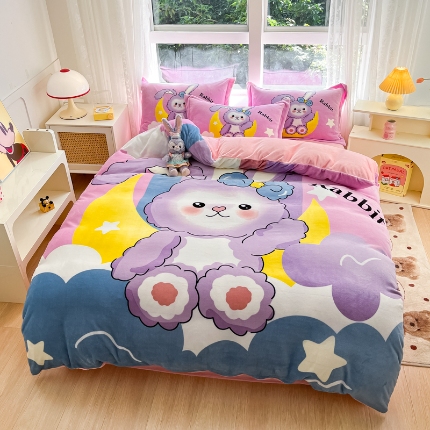 91家纺网 家纺一手货源 找家纺 （总）喜梦缘-2025专版加厚高克重卡通大版 牛奶绒四件套大阪法莱绒现货充足